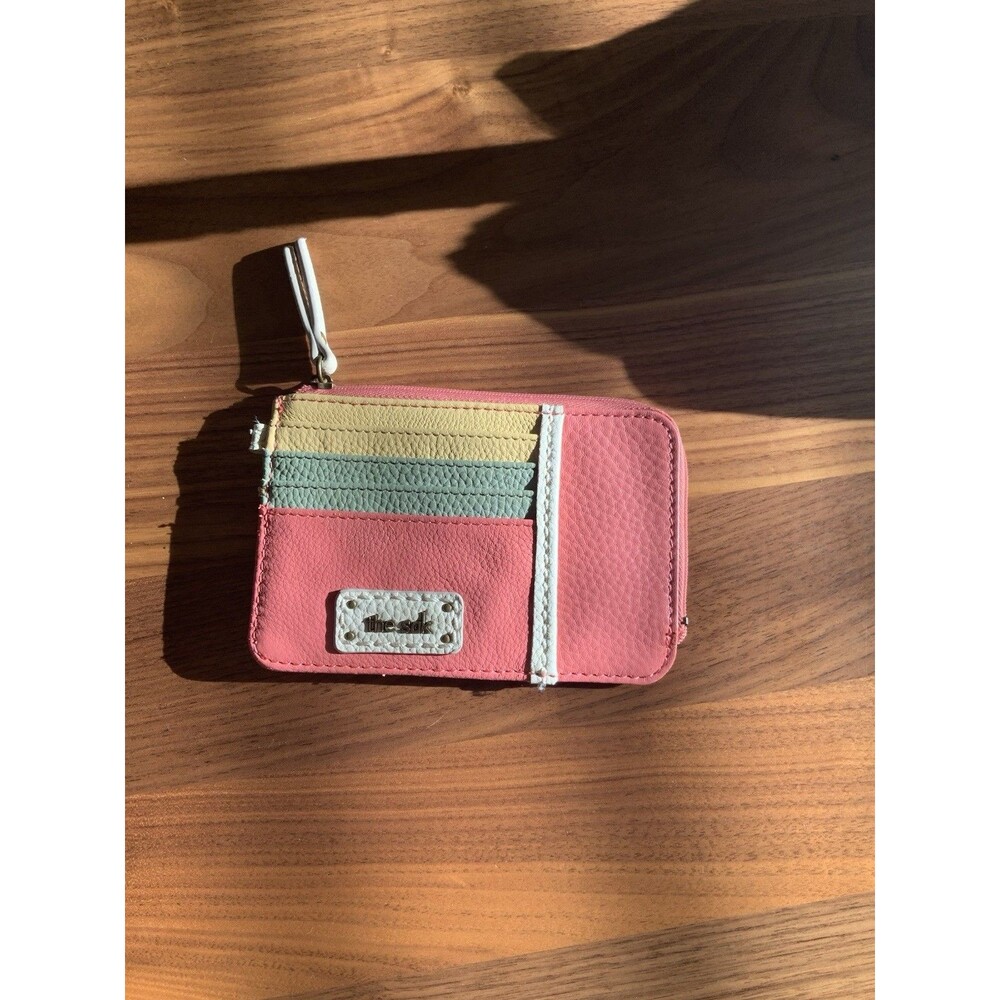 The Sak Colorblock Zip-Around Slim Leather Wallet Card Slots Iris- No Key ring